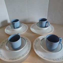  New  Corelle  White & Blue Cottage Dish Set of 12pc.