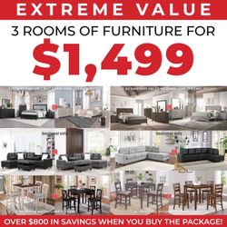 NEW 3 ROOM PACKAGE DEAL- BED MATTRESS DINING ROOM SECTIONAL SOFA AND FINANCING 
