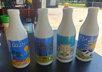 4 Milk Glass Bottles