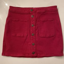 Red Denim Medium Button Skirt 