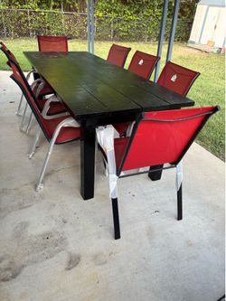 Custom-made patio table with chairs.