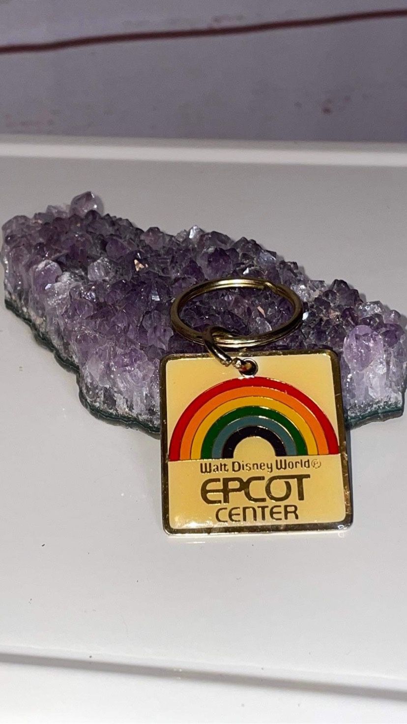 Vintage 80’s Walt Disney Epcot Center keychain Metal 1.5 x 1.5 inch square Rainbow Rare Unique Collectibles  Must have for any Disnerd, DISNEY LOV