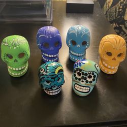 Hand Painted Skeleton Skulls - Colorful Decor Set