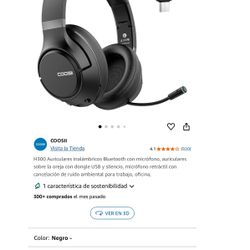 H300 Wireless Bluetooth Headphones with Microphone, Over-Ear Headphones with USB Dongle and Mute, Retractable Mic with Ambient Noise Cancelling for Wo