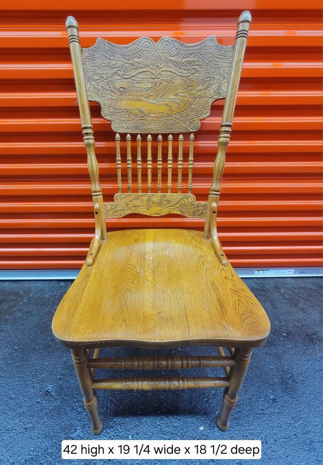 Vintage Solid Tiger Oak Wood Farmhouse Rustic Country High Back Pressback Dining Side Chair NEED GONE ASAP