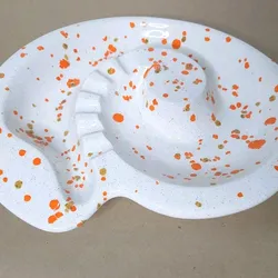 Retro Ashtray-Large Gold Orange Speckled Glaze Hippie Style Ashtray Pre-owned