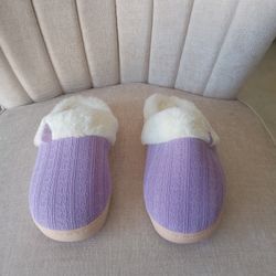 Nine Ci Fun women Slip on Slippers Shoe purple 7-8  fabric brushed terry cloth 