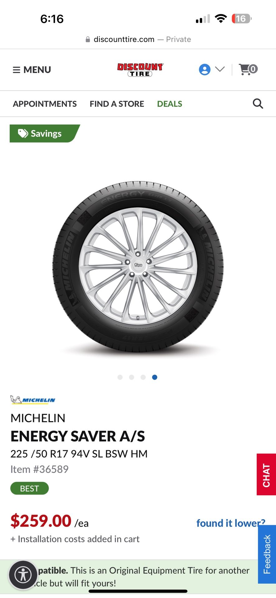 4 Michelin 225.50/R17 Tires 