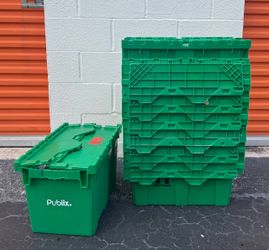 8 Publix Green Plastic Storage Bins / Crates with Lids – Heavy Duty