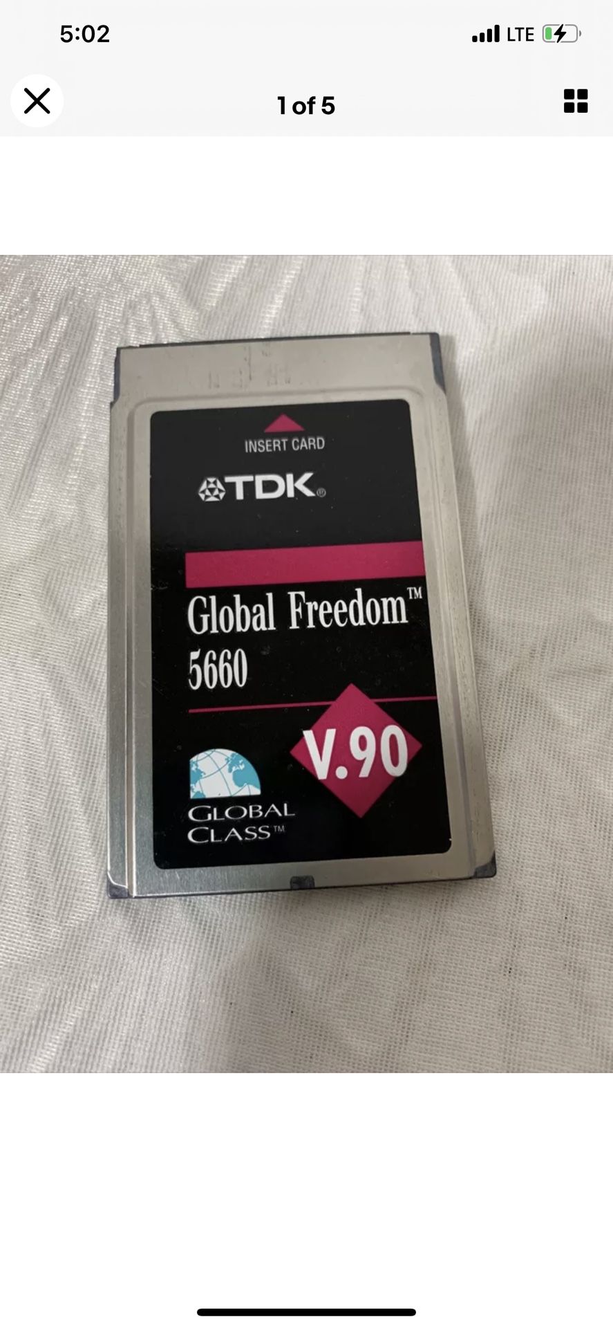 DF5660 - TDK - PCMCIA Global Freedom 5660 V.90 PC Card Modem Computer/Laptop Eqp  In great untested condition! Measurements included in detailed pics!