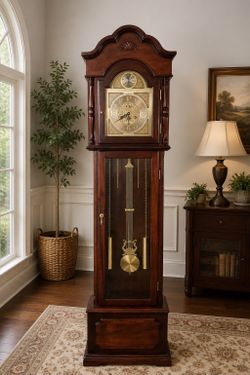 Tempus Fugit Edward Meyer 31 Day Grandfather Clock 76” Tall Dark Wood Pendulum Clock