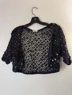 Y2K Level 8 black sequin mesh bolero Top shrug with black sequins Size Medium