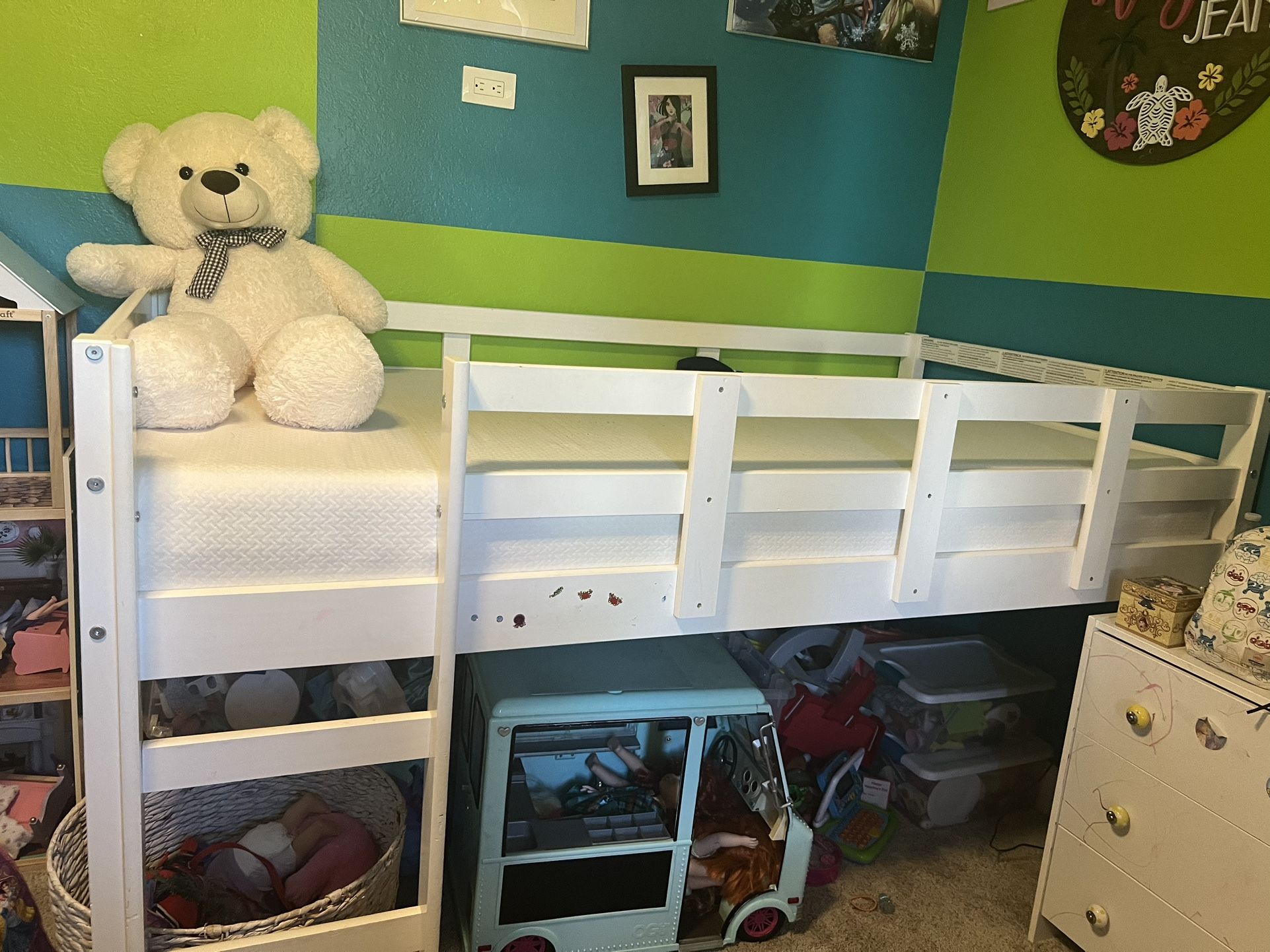 Loft bed With Pull Out Desk And Mattress 