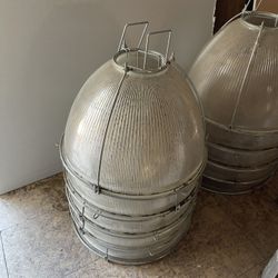 Lot of 10 Lithonia Lighting PG21 Series industrial high-bay fixtures removed from a commercial building