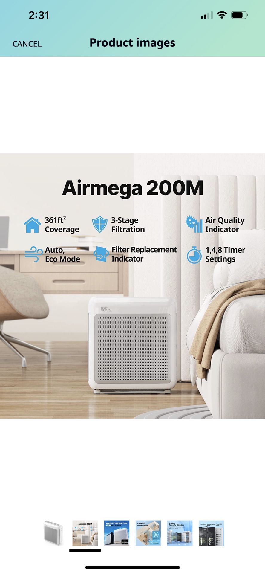 Coway Airmega 200M True HEPA and Activated-Carbon Air Purifier, 