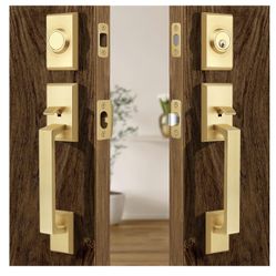 Double Front Door Lock Set Brush Gold