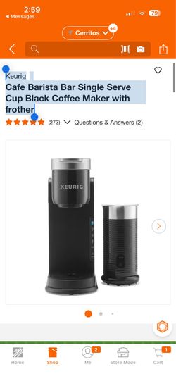 Keurig Cafe Barista Bar Single Serve Cup Black Coffee Maker with frother