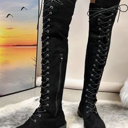 Brand New Womens Black Gothic Over-the-knee Lace Up Soft Sole Boots Sz 9 1/2 9.5