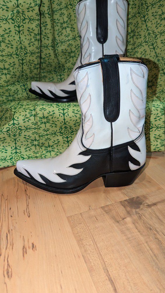 Liberty Boot Company Sz 7 Handmade Leather Western White And Black Cowboy Boots