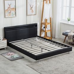 Queen bad frame Leather Headboard with LED Lighting and queen memory foam mattress Zinus