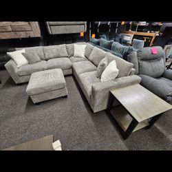 New Sectional Corduroy Grey 4 Pcs $545 Free Ottoman