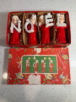 Vintage RELCO Japan NOEL Angel Candle Holders Set of 4 Kitsch Christmas Original Box