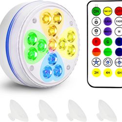 Led Pool Lights with Remote - RGB Color Changing Pool Lights with Magnets & Suction Cups, IP68 Waterproof Battery Operated Underwater Lights for Swimm