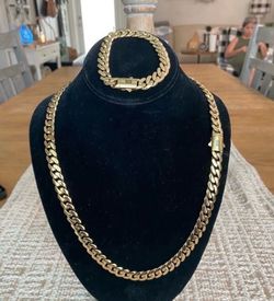 10mm Gold Miami Cuban Link 2 Piece Set Necklace and Bracelet