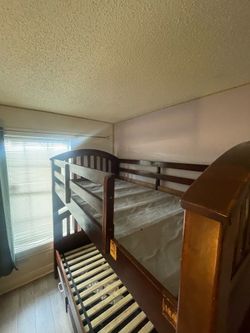 Solid Wood Twin Over Twin Bunk Bed w/ Storage Drawers & Ladder