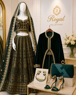 Luxury emerald green and gold lehenga