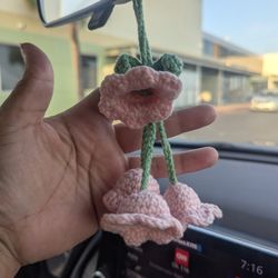 Crocheted Flower Rearview Mirror Decor, $4, New