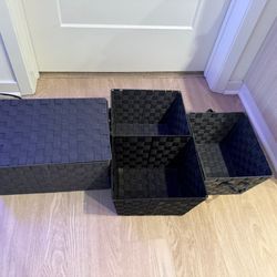 Storage Baskets Set – Black Woven (4 Pieces) – Good Condition