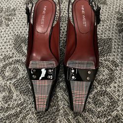 Nine West High Heels - Black, Red, White Plaid Size 7.5