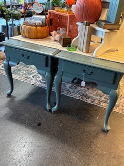 Pair Of Newly Refinished Green/Gray End Tables