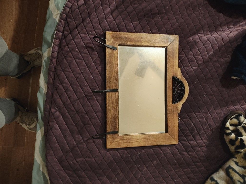 3 Hangers With Mirror Wooden Wall Mount