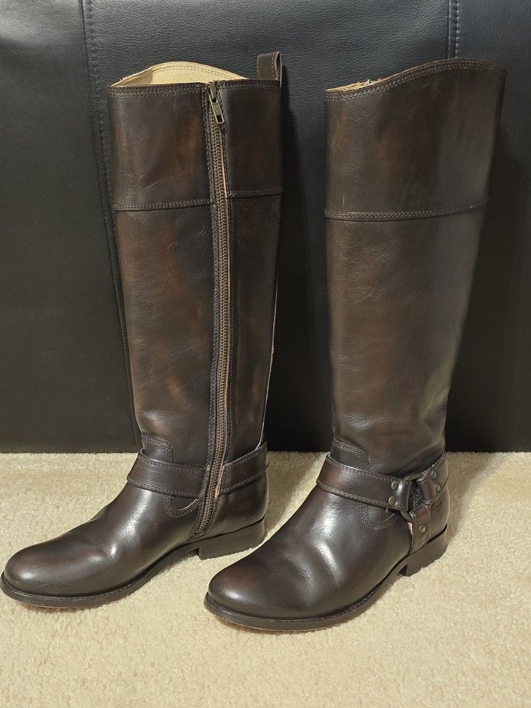 Fry Melissa Brown Leather Knee High Riding Boot Women's Size 5.5