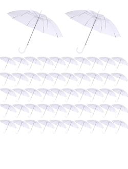 50 Pcs Wedding Clear Umbrella Bulk for Rain, Large Windproof Stick Umbrellas with White J-Hook Handle for Guests, Wedding Bride Groom Photography, Pro