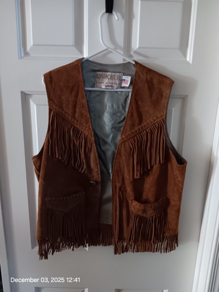 Schott Rancher Leather Fringed Vest XL