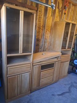 Solid Oak Entertainment Center Wall Unit