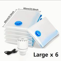(NEW) 6 Large Vacuum Storage Bags with Electric Pump