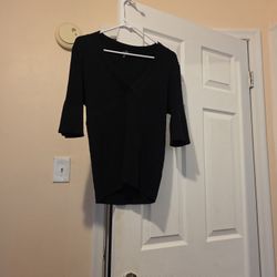 Black V Neck 3/4 Sleeve Sweater