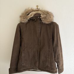 Woolrich Brown Utility Jacket with Fur Collar