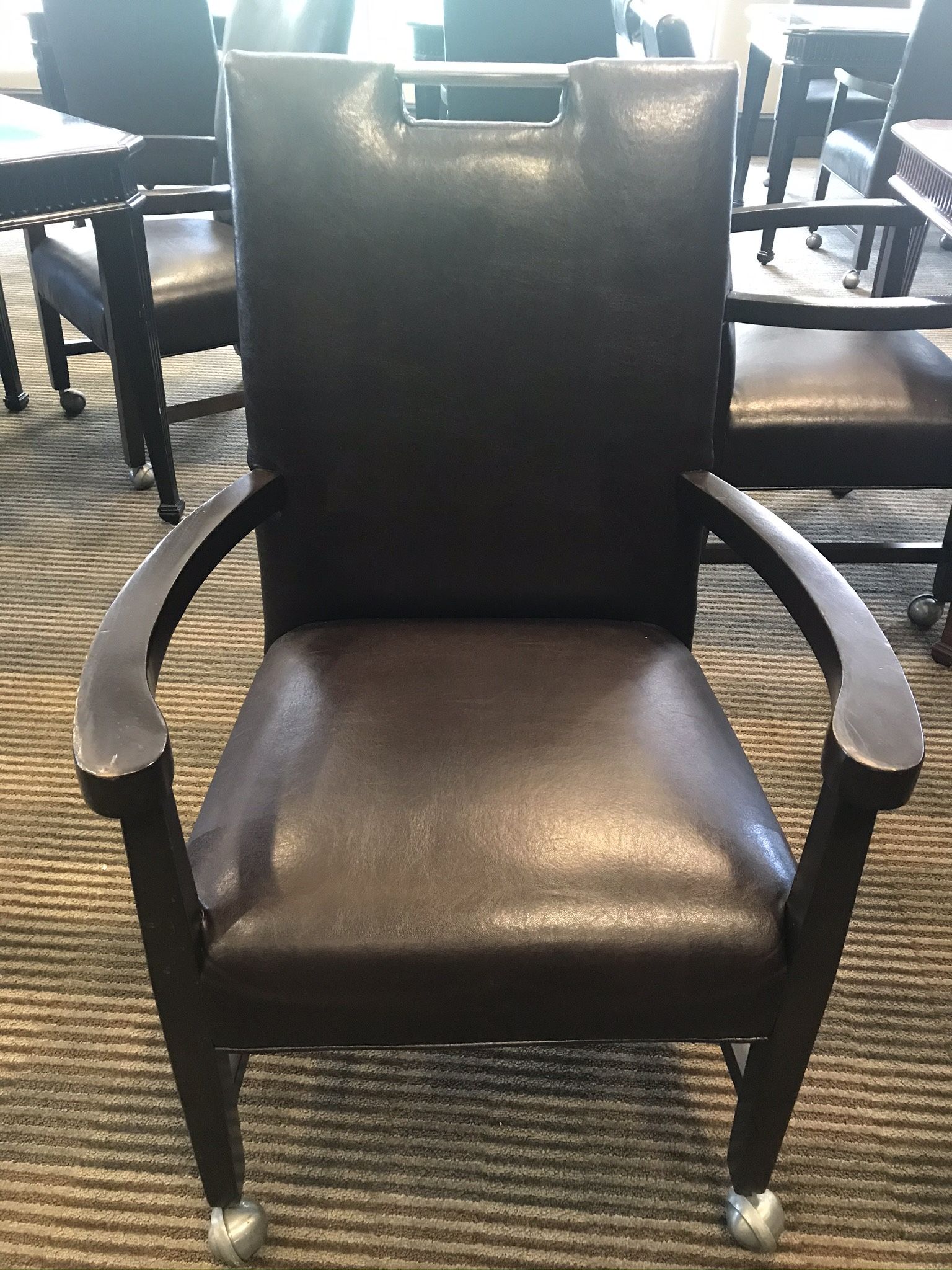 BEAUTIFUL WOODEN DARK BROWN LEATHER CHAIRS