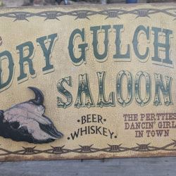 23.5x15" Western Dry Gulch Saloon Wooden Sign Whiskey Cow Skull Wall Decor