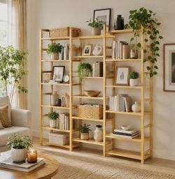 Bamboo Triple Wide Shallow Bookshelves