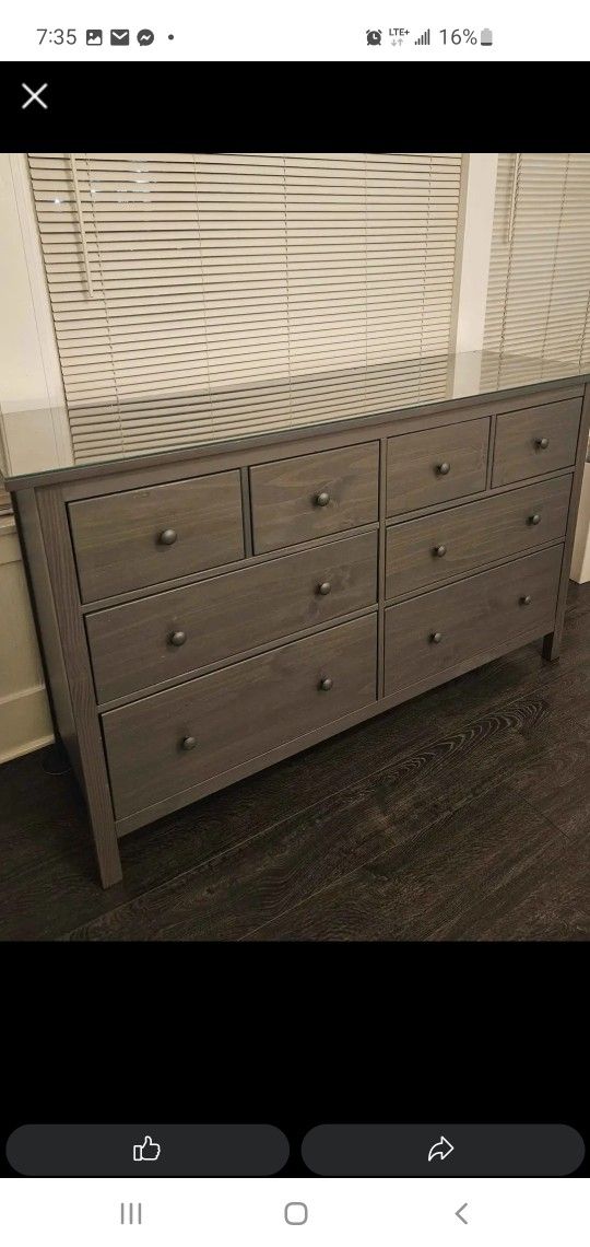 Ikea Hemnes Dresser with Glass on Top