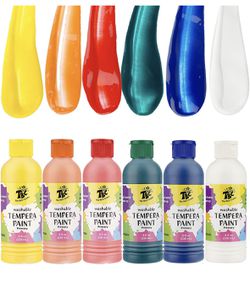 TBC The Best Crafts Washable Tempera Paint Set for Kids, 6 Vibrant Colors Large Volume (8 fl oz./236ml ), Non-Toxic Craft Painting Supplies for DIY