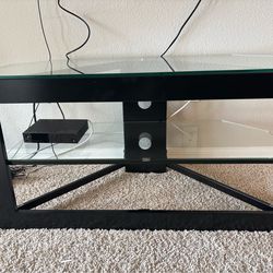 Modern Glass TV Stand / Media Console | Black Metal Frame