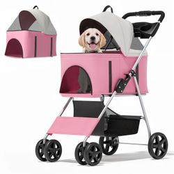 MoNiBloom Foldable Pet Stroller for Small & Medium Dogs, Pink Detachable Carrier With Carrier 😍💖🎀