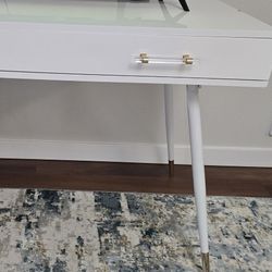 Chic White Desk or Vanity with Gold and Acrylic Hardware